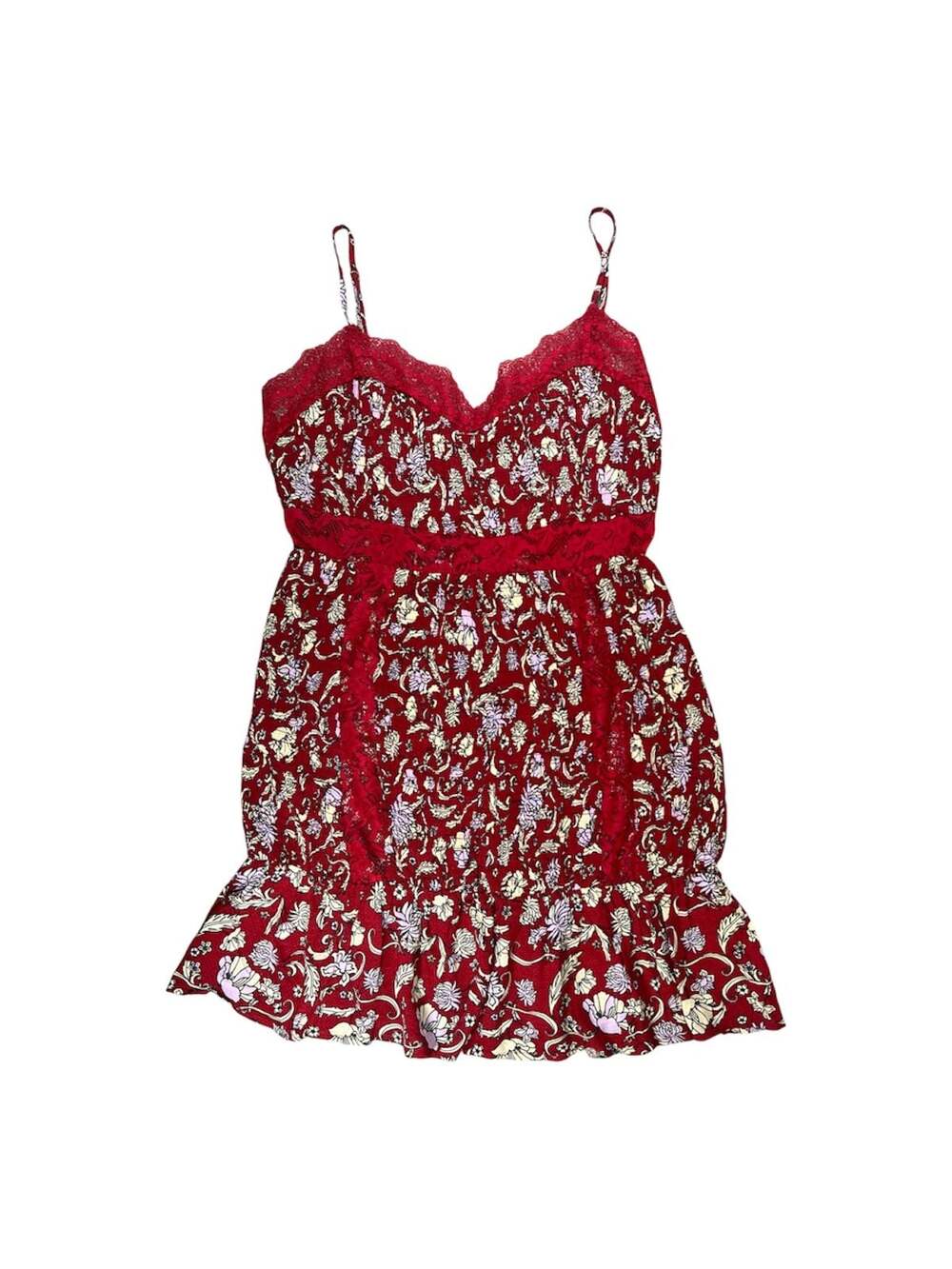 FREE PEOPLE Last Night Mini Slip Dress Cherry Combo Floral Smocked